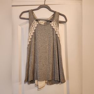 Grey tank with cream tie in back